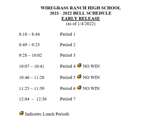 Early Release Day Schedule Wiregrass Ranch High School